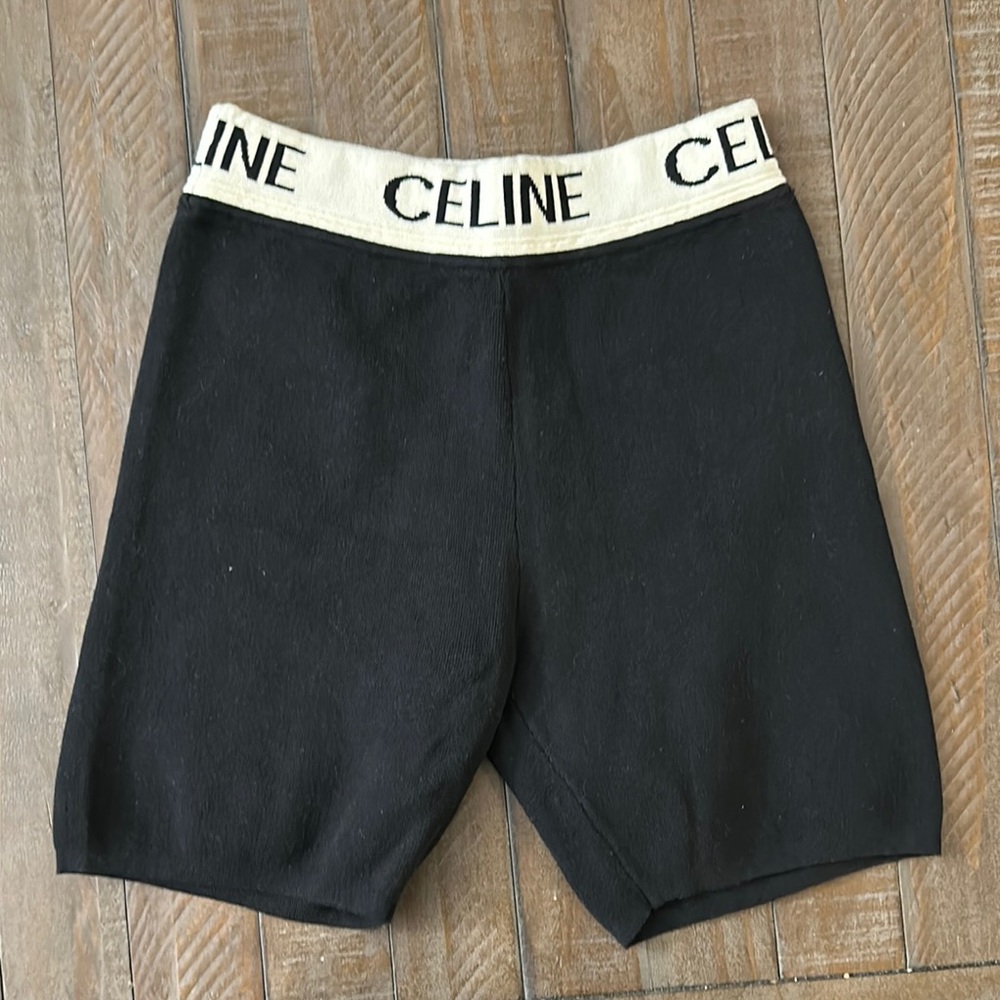 Celine Black Shorts with Logo Waistband